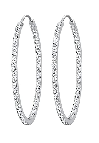 Elli PREMIUM Ohrringe Damen Creolen Basic mit Kristallen in 925 Sterling Silber von Elli