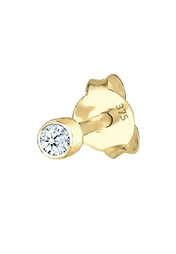 Elli PREMIUM Ohrringe Damen Single Stecker mit Diamant (0.03ct) Basic in 375 Gelbgold von Elli