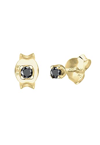 Elli PREMIUM Ohrringe Damen Stecker Schwarzer mit Diamant (0.03 ct.) in 375 Gelbgold von Elli