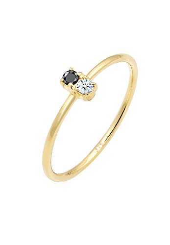 Elli PREMIUM Ring Damen Bi-Color Schwarzer mit Diamant (0.06 ct.) in 375 Gelbgold von Elli