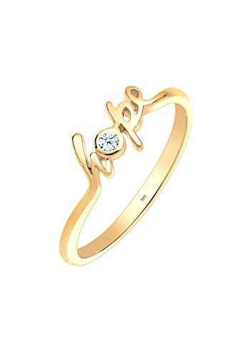Elli PREMIUM Ring Damen Hope-Schriftzug mit Diamant (0.03 ct.) in 585 Gelbgold von Elli