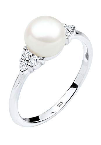 Elli PREMIUM Ring Damen Klassisch Süßwasserzuchtperle mit Zirkonia Kristallen in 925 Sterling Silber von Elli