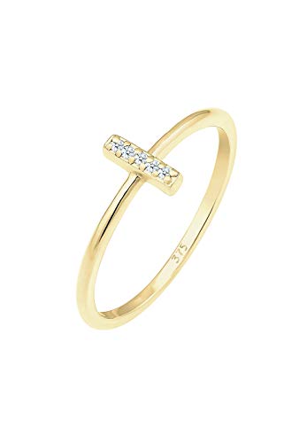 Elli PREMIUM Ring Damen Kreuz Motiv Schlicht mit Diamant (0.05 ct.) aus 375 Gelbgold von Elli