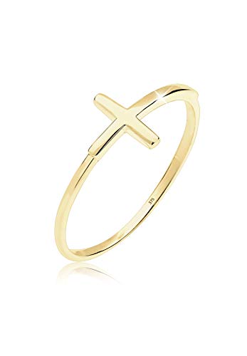 Elli PREMIUM Ring Damen Kreuz Trend Geo Minimal in 375 Gelbgold von Elli