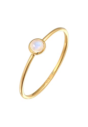 Elli PREMIUM Ring Damen Solitär Basic mit Mondstein in 375 Gelbgold von Elli