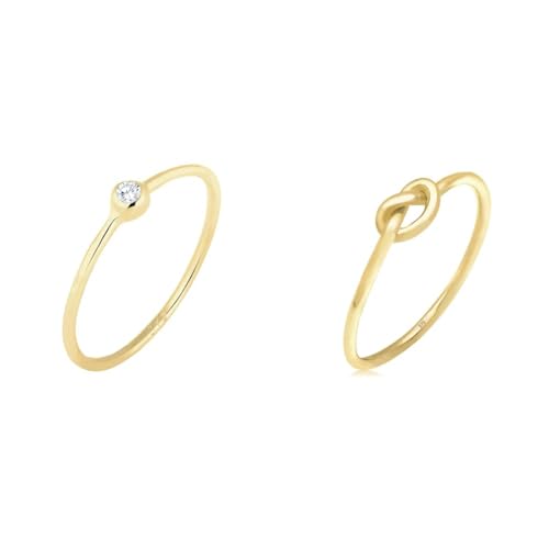 Elli PREMIUM Ring Damen Solitär Klassisch mit Zirkonia Kristalle aus 375 Gelbgold & PREMIUM Ring Damen Knoten Geo Minimal in 375 Gelbgold Elli PREMIUM Ring Damen Solitär Klassisch mit Zirkonia Kristalle aus 375 Gelbgold & PREMIUM Ring Damen Knoten Geo Minimal in 375 Gelbgold von Elli