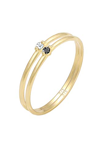 Elli PREMIUM Ring Damen Solitär Schwarzer Weißer mit Diamant (0.04 ct.) 375 Gelbgold von Elli