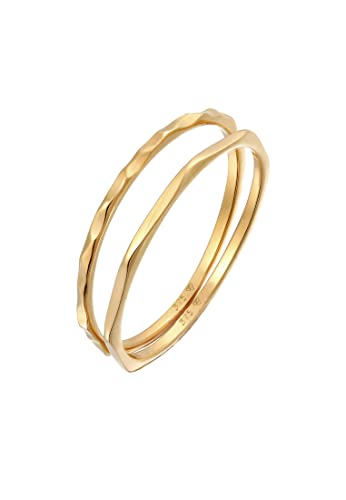 Elli PREMIUM Ring Damen Stacking Basic 2er Set in 375 Gelbgold von Elli