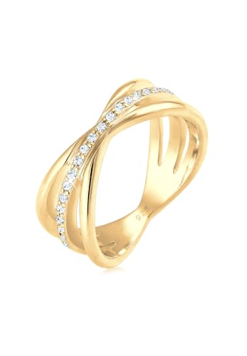 Elli PREMIUM Ring Damen Wickelring Blogger mit Kristallen in 925 Sterling Silber Vergoldet von Elli