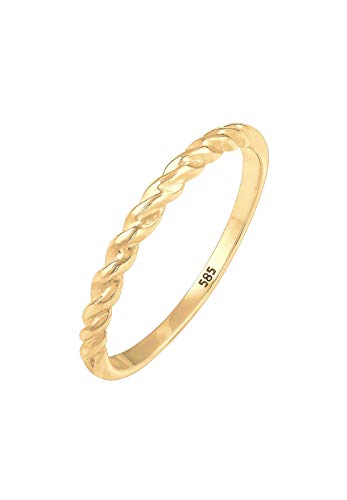 Elli PREMIUM Ring Damen Bandring Basic Geo Twisted Gedreht in 585 Gelbgold von Elli