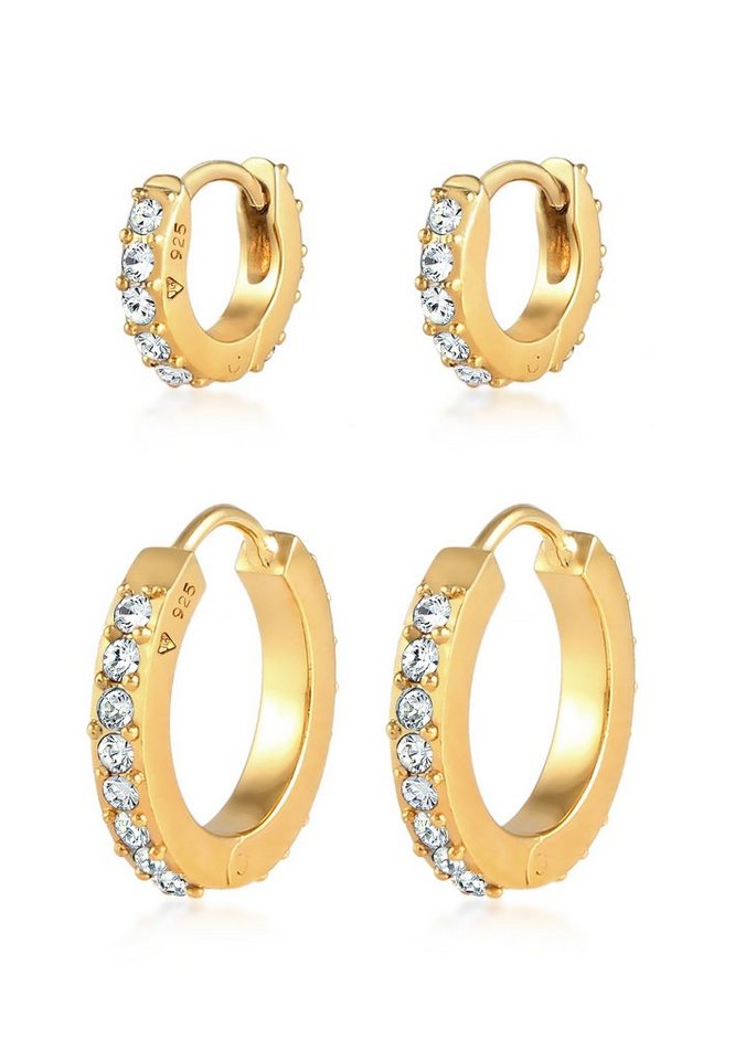 Elli Paar Creolen Creolen 2er Set 925 Silber, mit Kristallen von Swarovski® von Elli