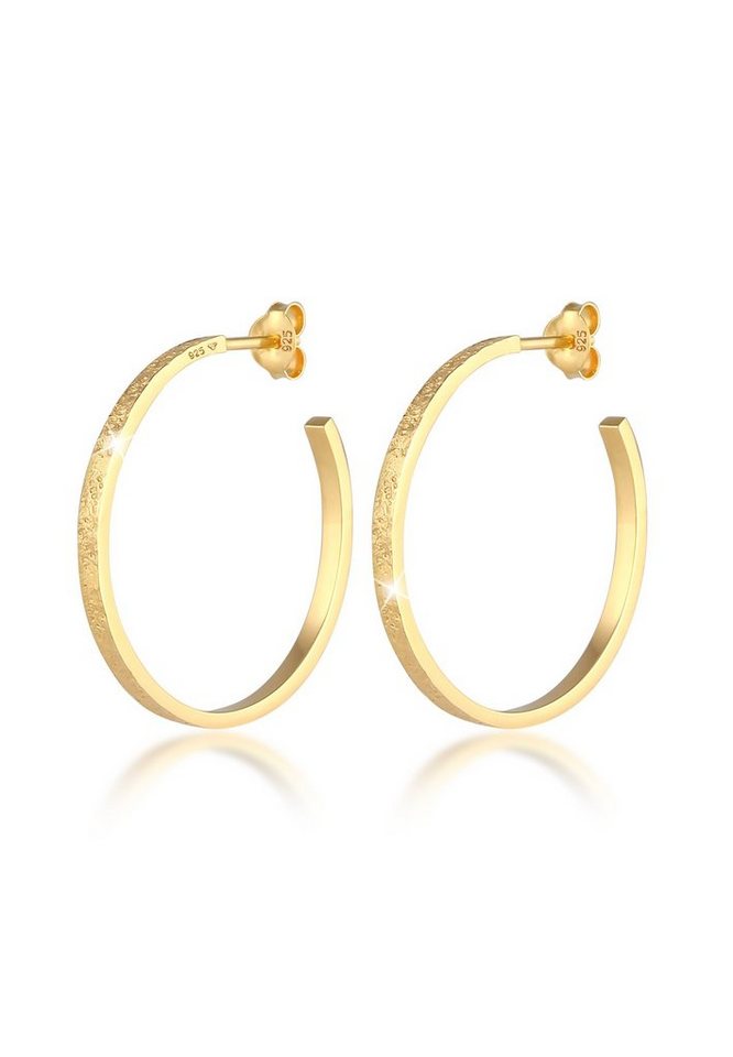 Elli Paar Creolen Creolen Stecker Struktur Gehämmert 925 Silber von Elli