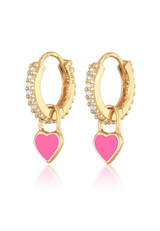 Elli Paar Creolen Creolen Zirkonia Herzen Emaille 925 Silber, Herz von Elli