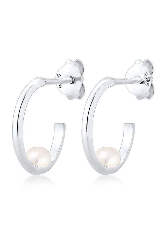 Elli Paar Creolen Ohrstecker Creolen mit Süßwasserzuchtperlen 925 Sterling Silber, Geo von Elli