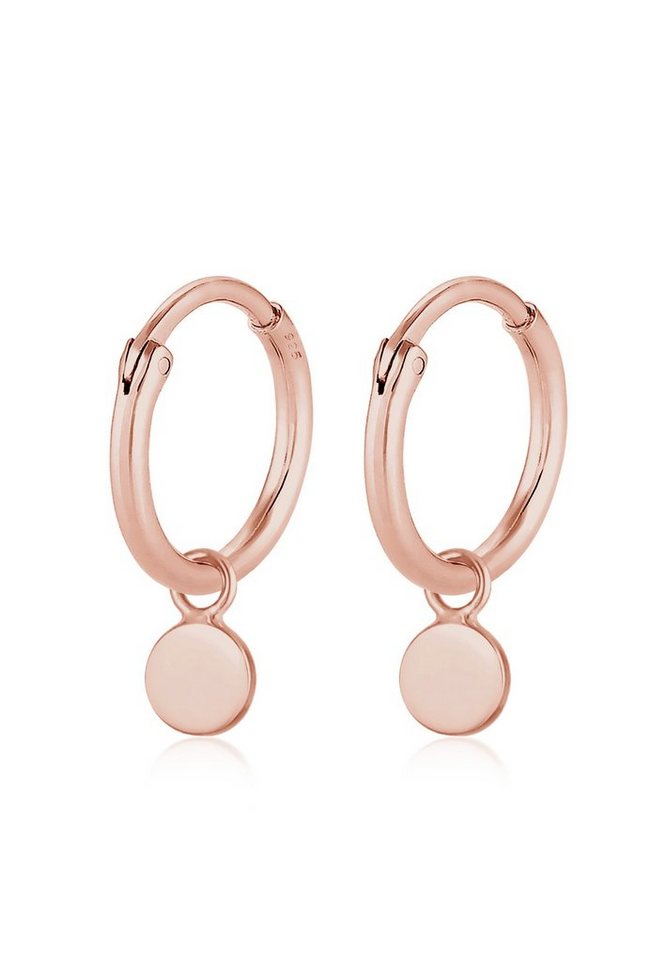 Elli Paar Ohrhänger Creolen Hänger Plättchen Coin 925 Silber, Kreis von Elli