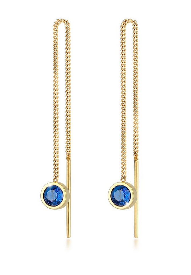 Elli Paar Ohrhänger Durchzieher Synthetischer Saphir Rund 925 Silber von Elli