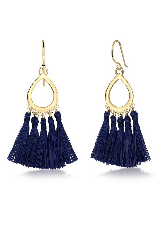 Elli Paar Ohrhänger Hänger Tassel Quaste Tropfen 925 Silber, Boho, Tassel von Elli