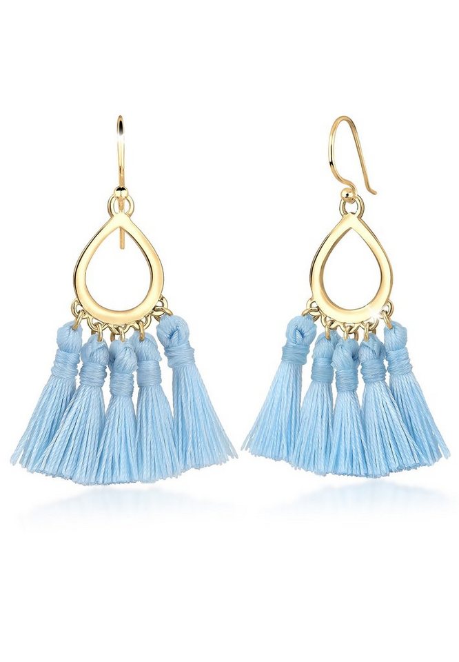 Elli Paar Ohrhänger Hänger Tassel Quaste Tropfen 925 Silber, Boho, Tassel von Elli