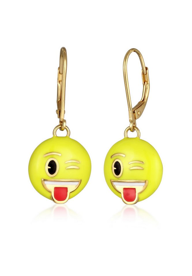 Elli Paar Ohrhänger Smiling Face Zwinkern Emoji 925 Sterling Silber von Elli