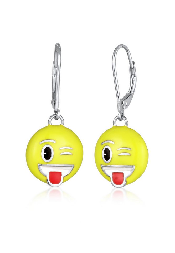 Elli Paar Ohrhänger Smiling Face Zwinkern Emoji 925 Sterling Silber von Elli