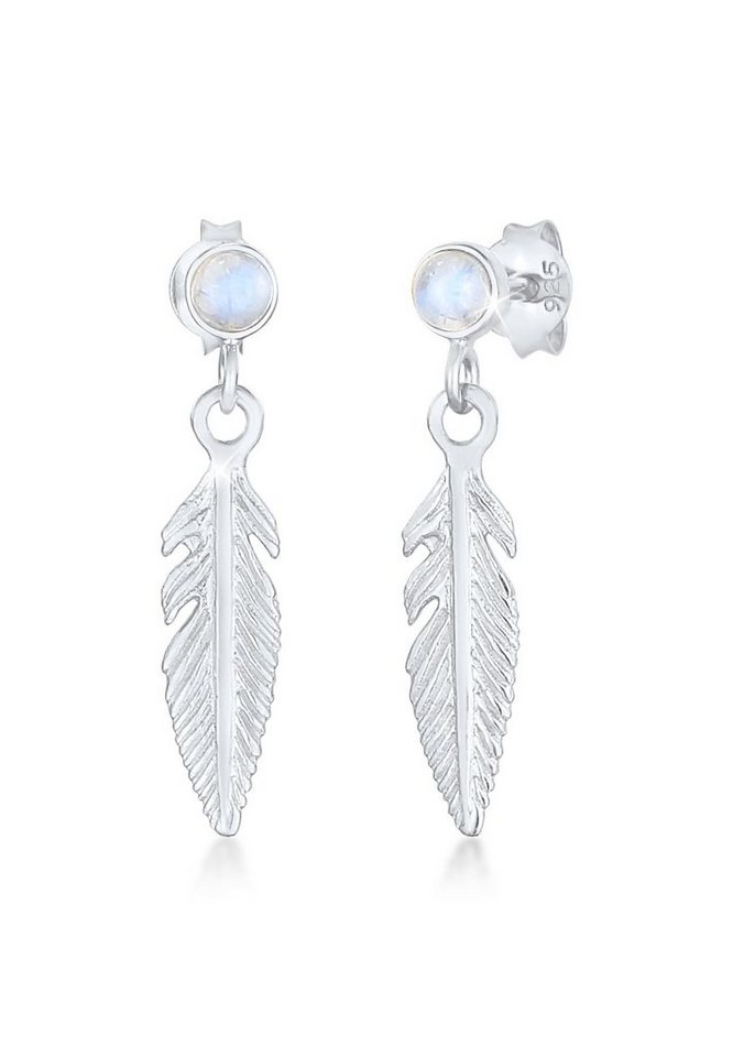 Elli Paar Ohrstecker Feder Boho Hippie Mondstein 925 Silber, Feder Elli Paar Ohrstecker Feder Boho Hippie Mondstein 925 Silber, Feder von Elli