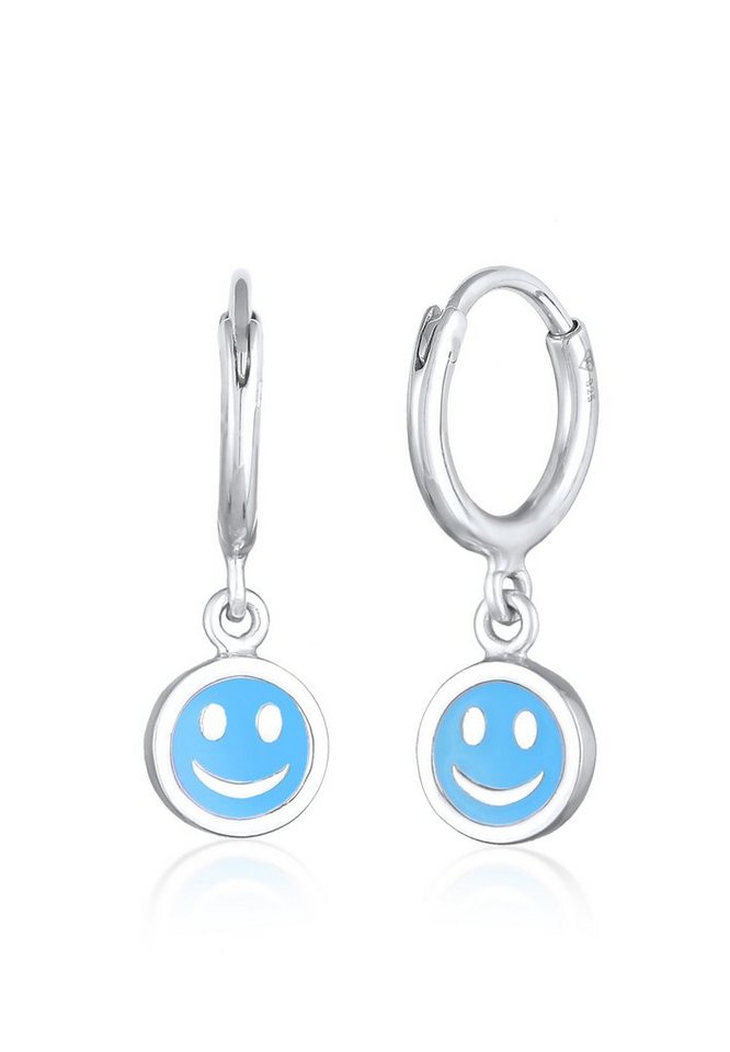 Elli Paar Ohrstecker Kids Creolen Smiling Emaille 925 Silber, Smiling Face von Elli