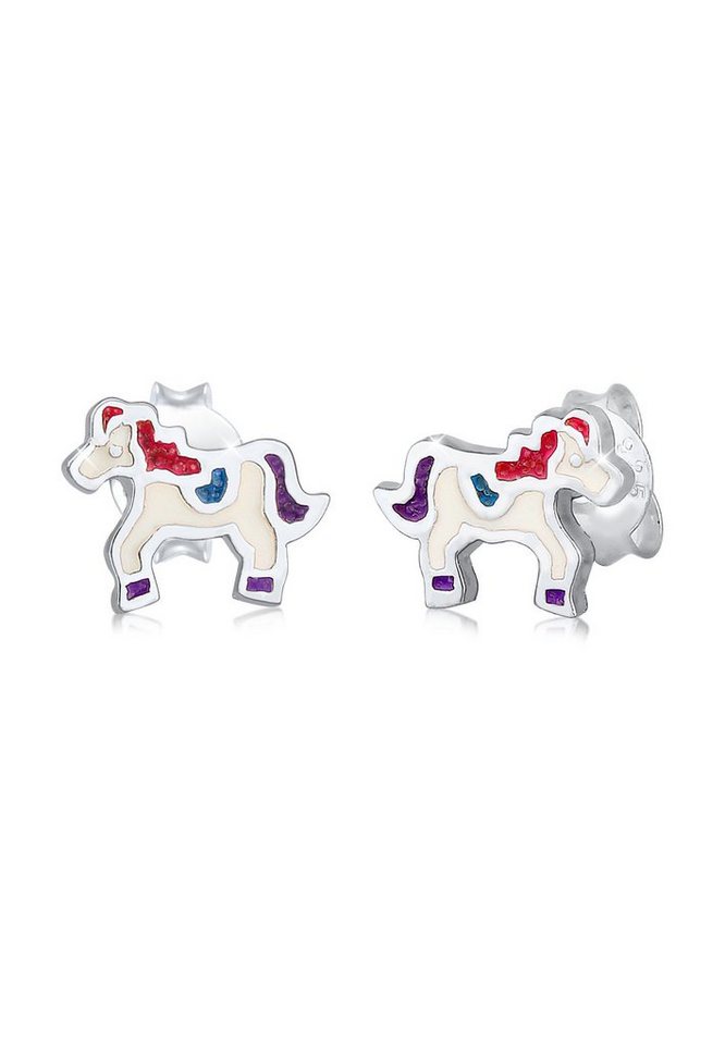 Elli Paar Ohrstecker Kinder Pony Pferd Emaille Pastell 925er Silber von Elli