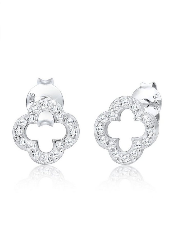 Elli Paar Ohrstecker Kleeblatt Zirkonia Weiß 925 Sterling Silber, Kleeblatt von Elli