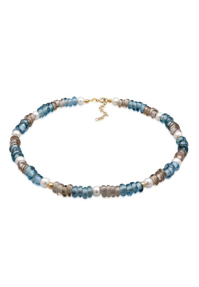 Elli Perlenkette Choker Glasperlen Muschelkernperlen 925 Silber von Elli