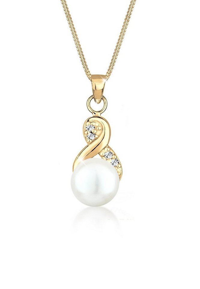 Elli Perlenkette Infinity Kristalle Süßwasserzuchtperle 925 Sterling Silber von Elli