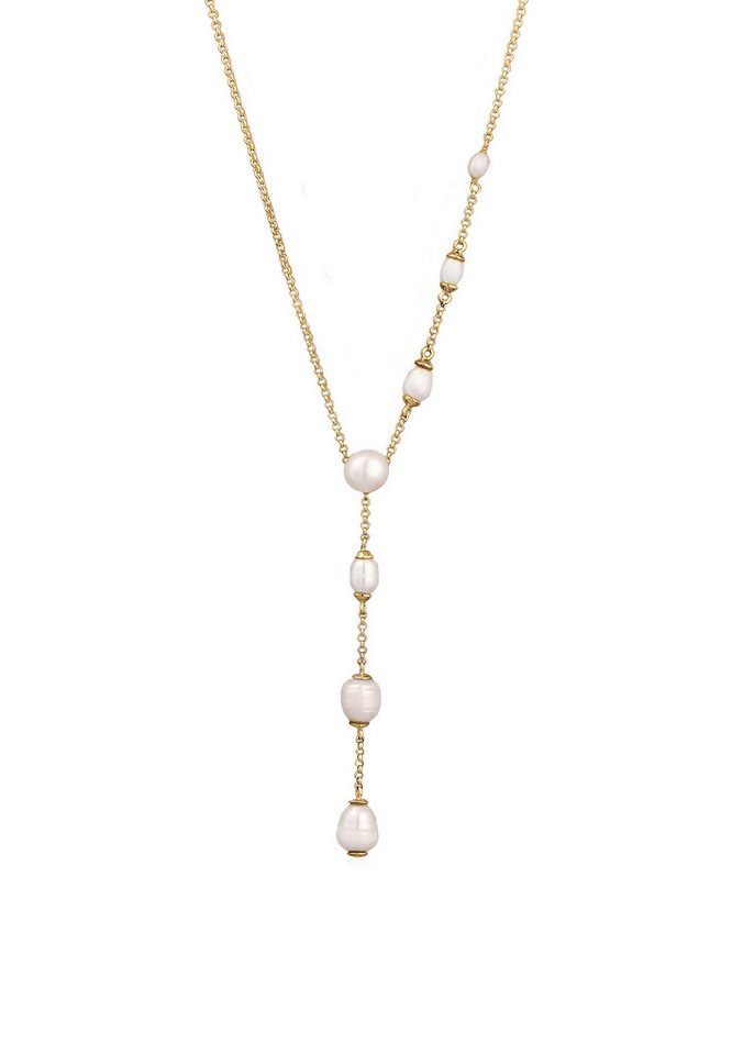 Elli Perlenkette Y-Kette mit Süßwasserperlen Weiß 925 Sterling Silber vergoldet von Elli