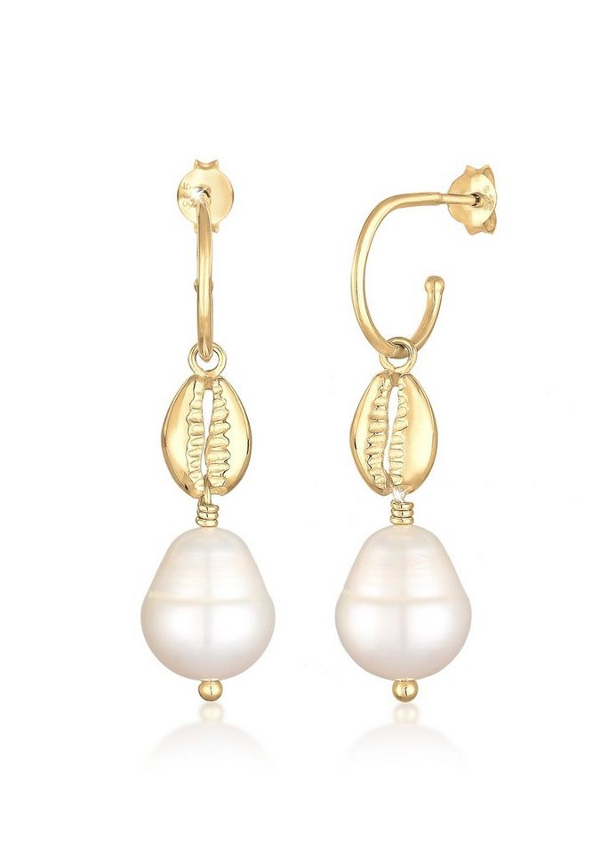 Elli Perlenohrringe Ohrhänger Muschel Süßwasserzuchtperlen 925 Sterling Silber vergoldet, Muschel von Elli