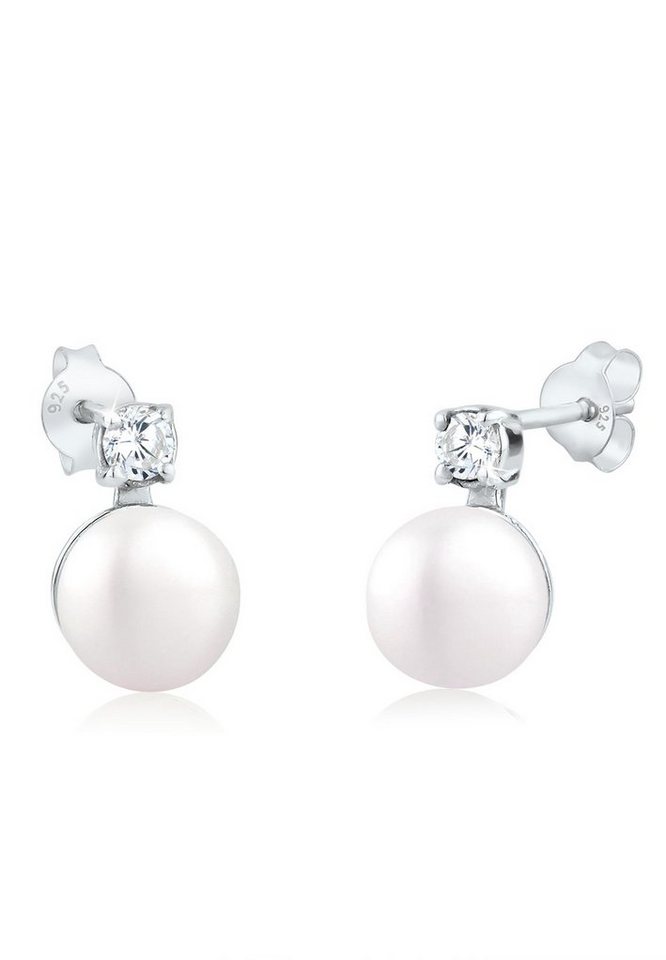 Elli Perlenohrringe Rund Süßwasserzuchtperle mit Zirkonia 925 Silber von Elli