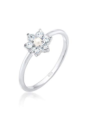 Elli PREMIUM Ring Damen PREMIUM Ring Blume Floral Synthetische Perle in 925 Sterling Silber von Elli
