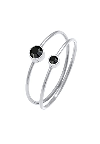 Elli Ring Damen Set Filigran mit Kristallen Schwarz in 925 Sterling Silber von Elli