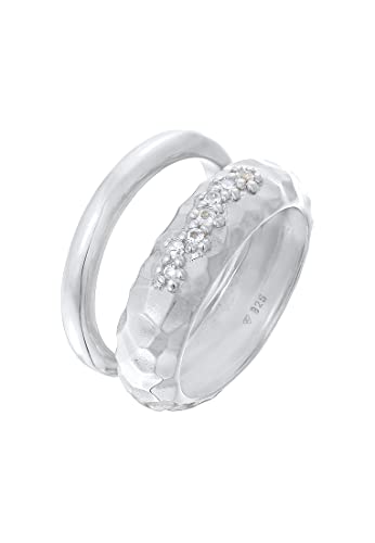 Elli Ring Damen Band 2er Set Gehämmert mit Topas Edelstein in 925 Sterling Silber Rhodiniert von Elli