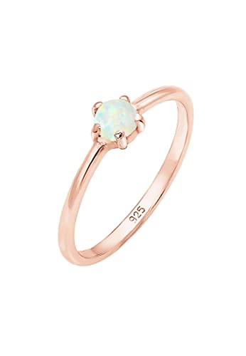 Elli Ring Damen Band Basic Geo mit Synthetischem Opal in 925 Sterling Silber von Elli