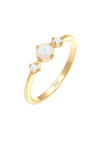 Elli Ring Damen Band Geo Vintage Trend mit Synthetischem Opal in 925 Sterling Silber von Elli