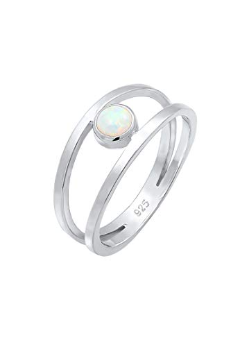 Elli Ring Damen Bandring Zweireihig Synthetischer Opal in 925 Sterling Silber von Elli