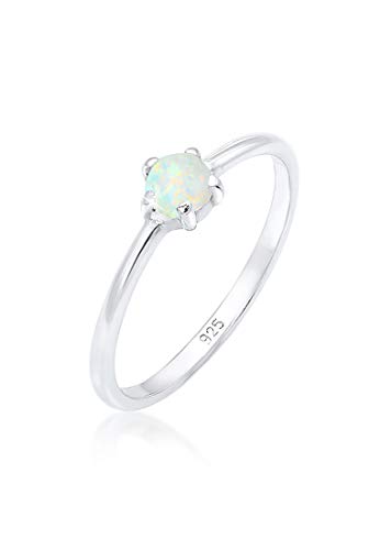 Elli Ring Damen Band Basic Geo mit Synthetischem Opal in 925 Sterling Silber von Elli