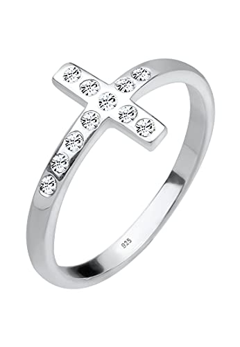 Elli Ring Damen Blogger Kreuz mit Kristallen in 925 Sterling Silber von Elli
