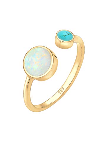 Elli Ring Damen Boho Offen Verstellbar mit Synthetischem Opal und Howlith in 925 Sterling Silber von Elli