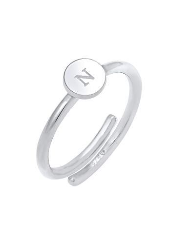 Elli Ring Damen Buchstabe N Kreis Verstellbar Basic in 925 Sterling Silber Vergoldet von Elli