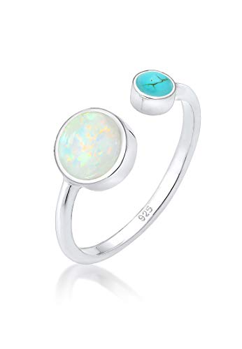 Elli Ring Damen Boho Offen Verstellbar mit Opal und Howlith Edelstein in 925 Sterling Silber von Elli