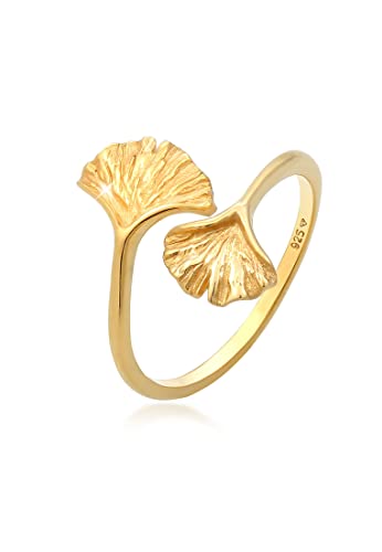 Elli Ring Damen Gingko Blatt Offen Trend in 925 Sterling Silber Vergoldet von Elli