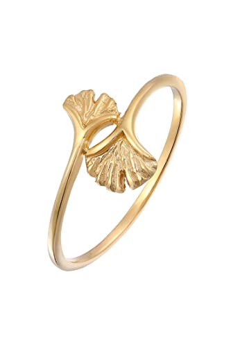 Elli Ring Damen Ginkgo Blatt Natur Offen Verstellbar in 375 Gelbgold von Elli