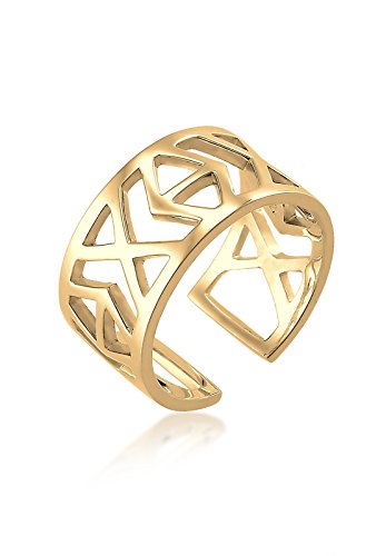 Elli Ring Damen Ikat-Muster im Boho Design in 925 Sterling Silber vergoldet von Elli