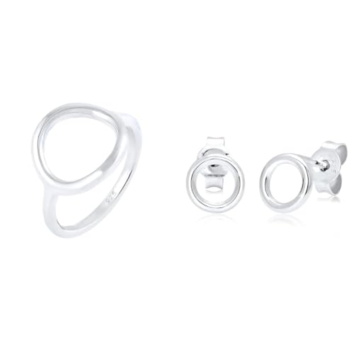 Elli Ring Damen Kreis Rund Geo Statement in 925 Sterling Silber & Ohrringe Damen Ohrstecker Kreis Geo Minimal Basic in 925 Sterling Silber von Elli