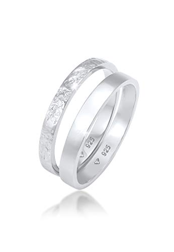 Elli Ring Damen Set Basic Look Gehämmert Kombinierbar in 925 Sterling Silber von Elli