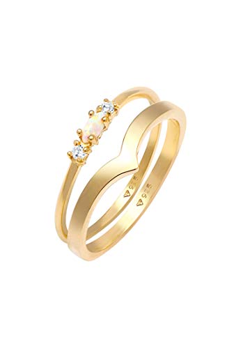 Elli Ring Damen Set Marquise V-Form Basic mit Synthetischem Opal und Zirkonia Kristallen in 925 Sterling Silber von Elli